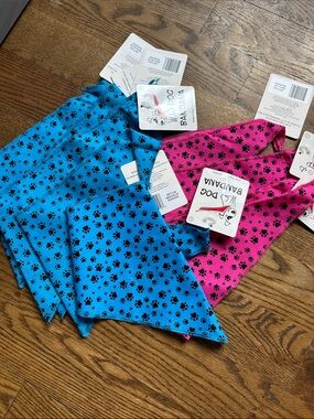 Dog Bandana Pack - Blue & Hot Pink Paw Print
